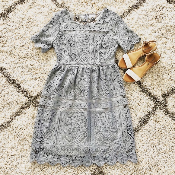 Stevie Hender Dresses & Skirts - Dusty Blue Lace Detail Boutique Summer Dress